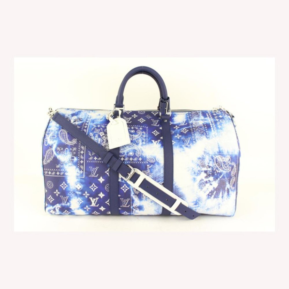 Louis Vuitton Blue Leather Bandana Keepall Bandouliere 55 Duffle 5577lk67s